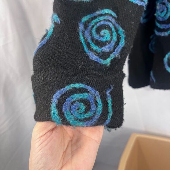 Sarah Spencer Lambswool Knit Swirl Artsy Cardigan Sweater Black Blue Size 2X - Picture 5 of 9